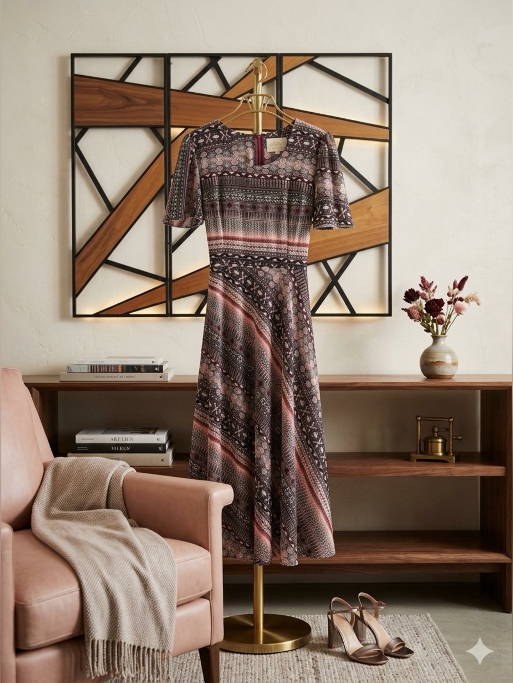 SHEIN Mauve and Brown Printed Maxi Dress